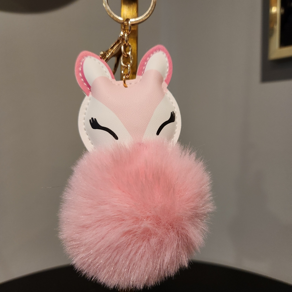 Pink Fluffy Fox Keychain